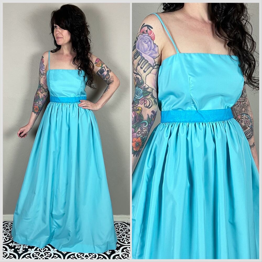 Vintage 1970s Sky Blue Empire Waist Gown